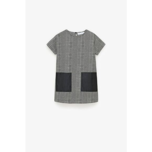 Zara Mini Dress Girls Grey Black Size10 Plaid Short Sleeve Stretch Outdoor Hound - Picture 2 of 9